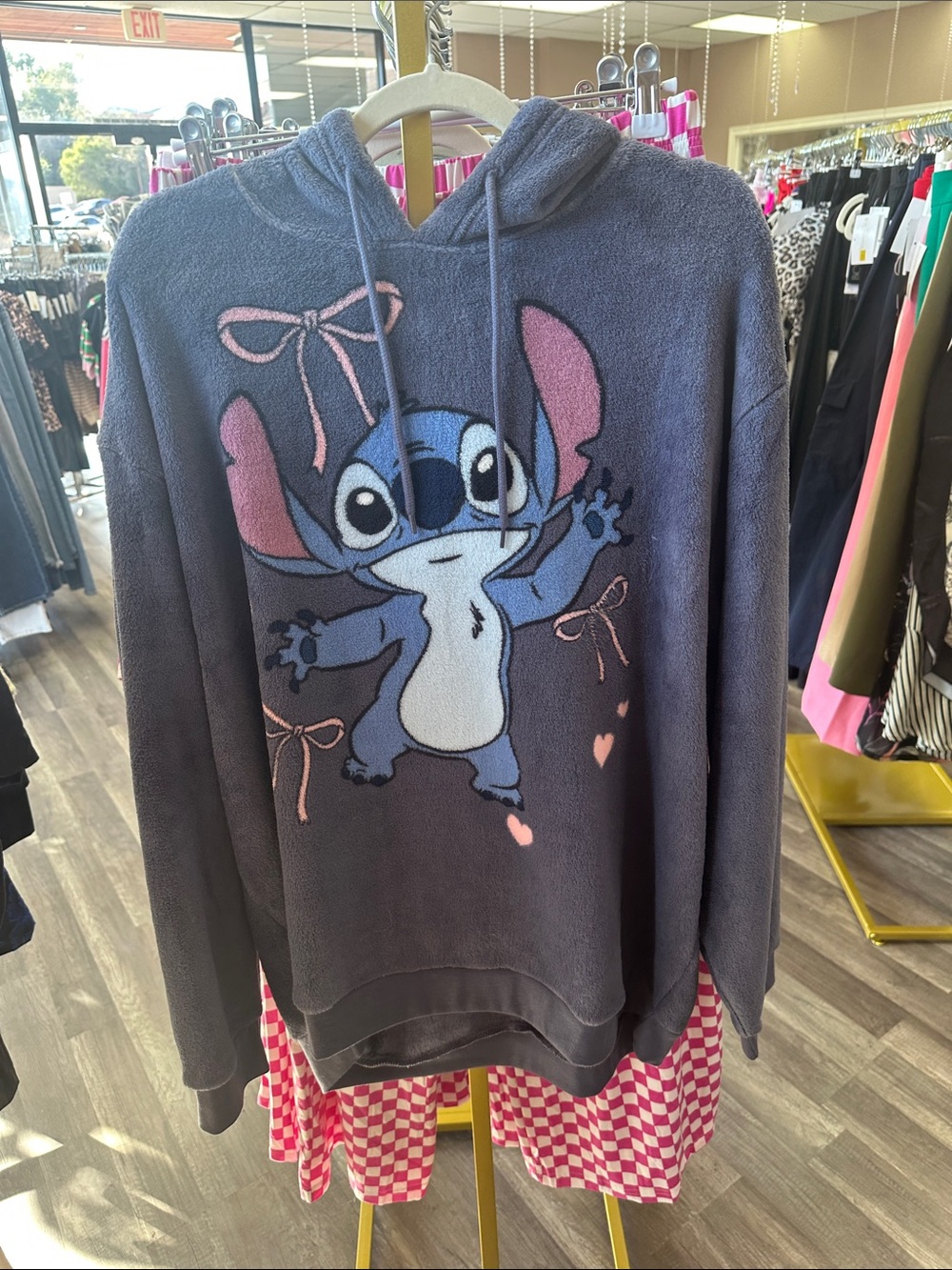 Blue Stitch Plush Hoodie Sweater for Women